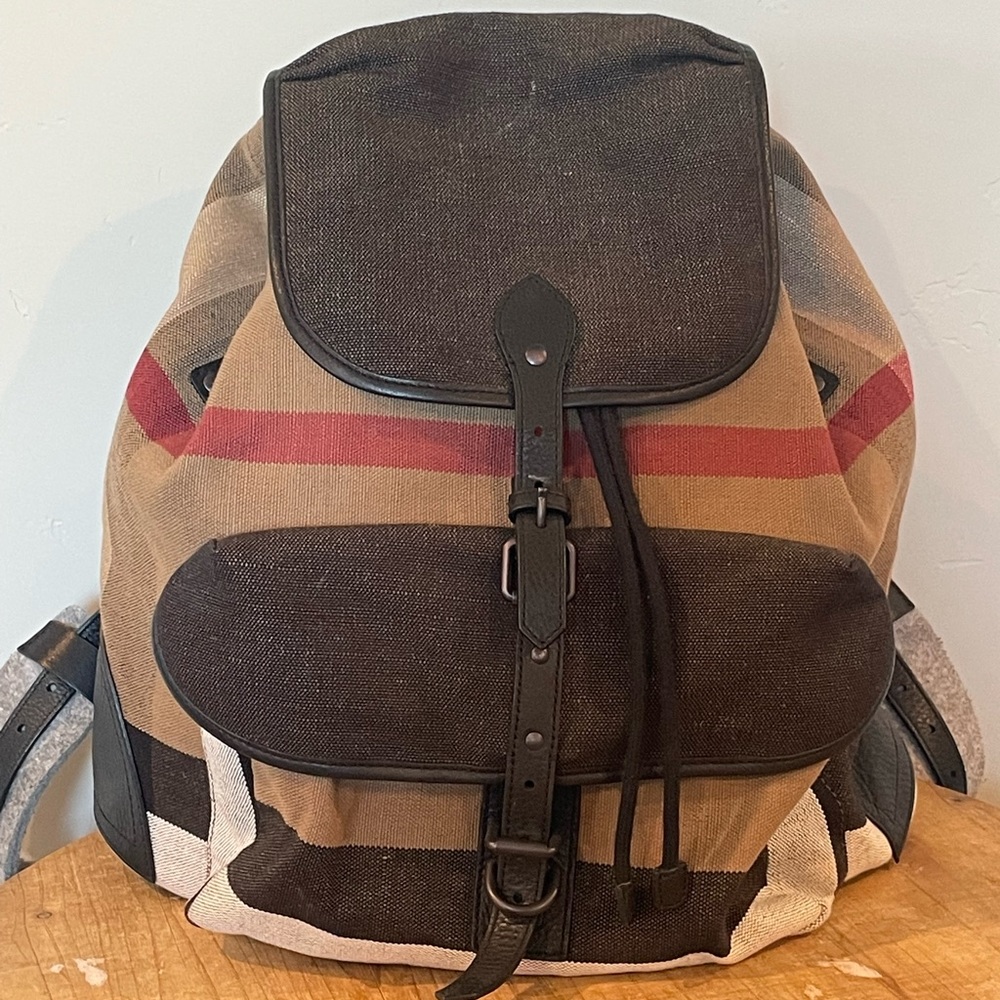 Burberry canvas large check backpack.